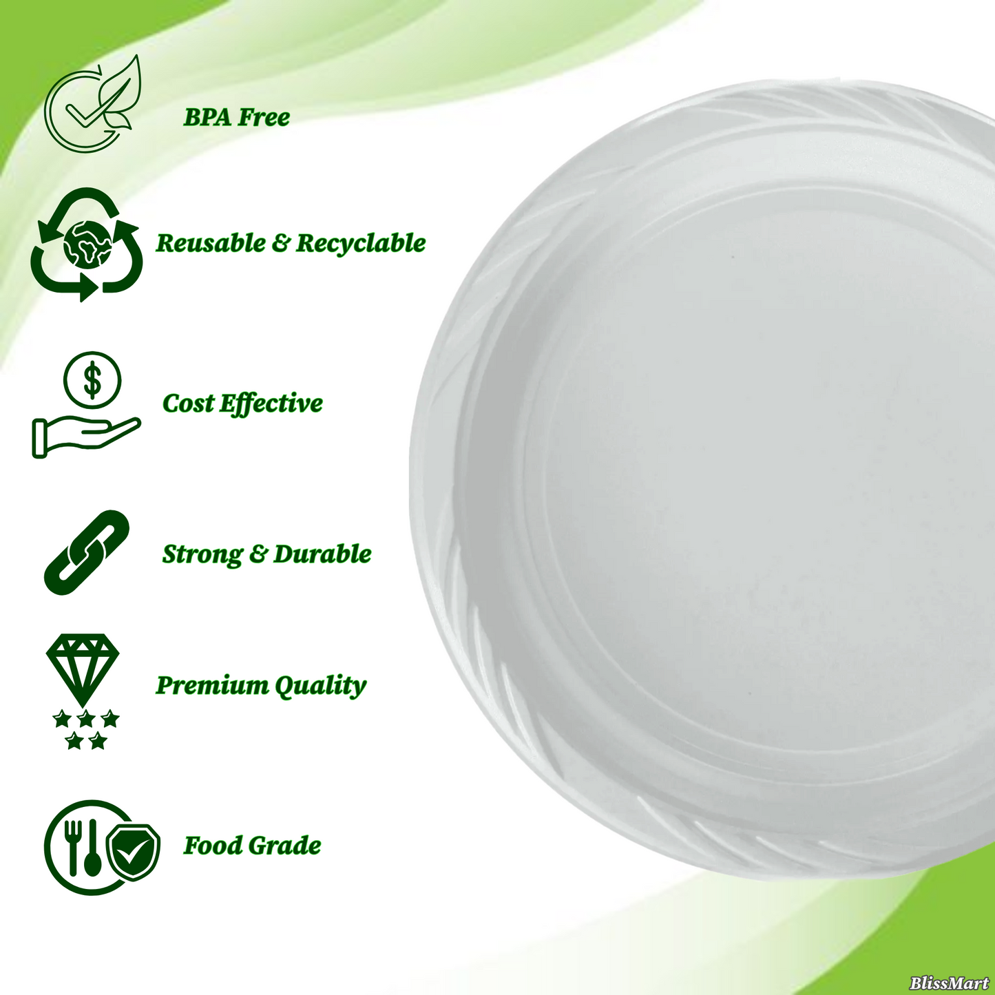 7 Inch Round Plastic Plates Reusable Durable, Disposable Party Plates for Events, Catering & Everyday Use