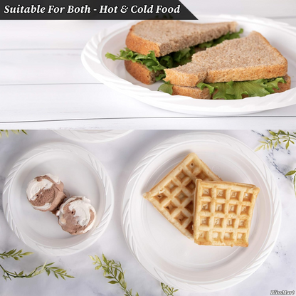 7 Inch Round Plastic Plates Reusable Durable, Disposable Party Plates for Events, Catering & Everyday Use