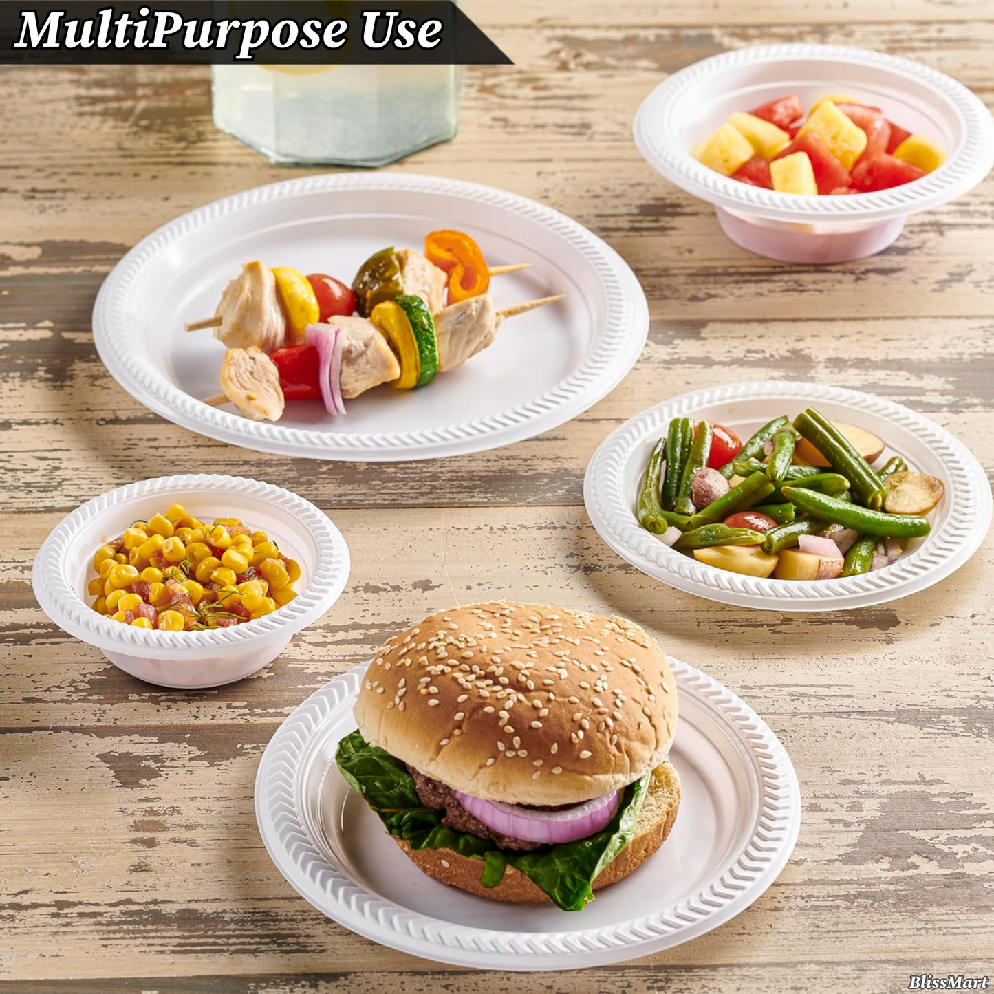 7 Inch Round Plastic Plates Reusable Durable, Disposable Party Plates for Events, Catering & Everyday Use