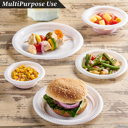 7 Inch Round Plastic Plates Reusable Durable, Disposable Party Plates for Events, Catering & Everyday Use