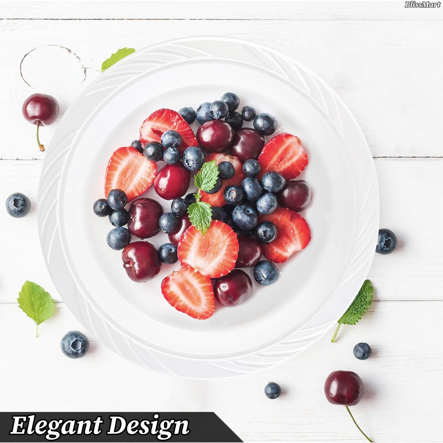 7 Inch Round Plastic Plates Reusable Durable, Disposable Party Plates for Events, Catering & Everyday Use