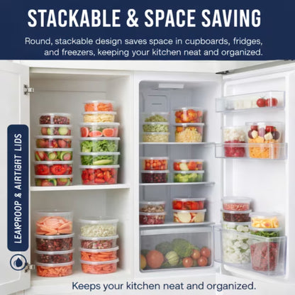 Round Food Storage Containers with Lids | Reusable Pots | Pack of 25
