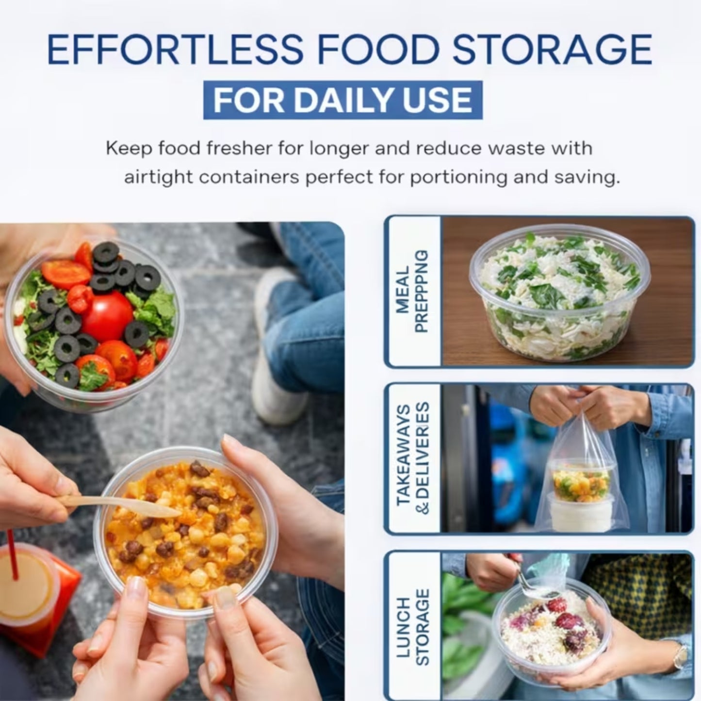 Round Food Storage Containers with Lids | Reusable Pots | Pack of 25