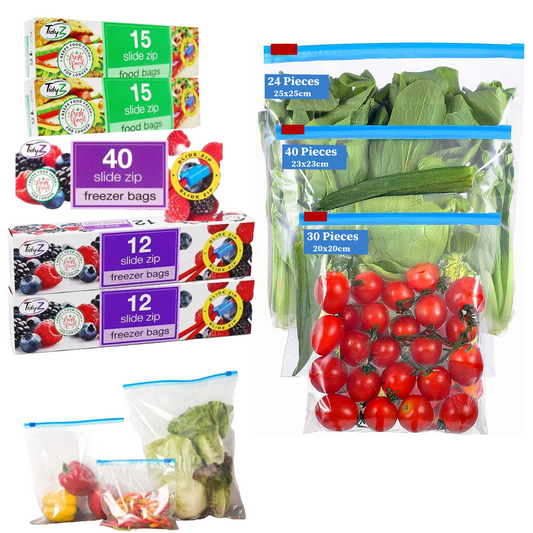Zip Lock Food Storage Freezer Bags – Resealable & Reusable Plastic Bags in Small, Medium & Large Sizes