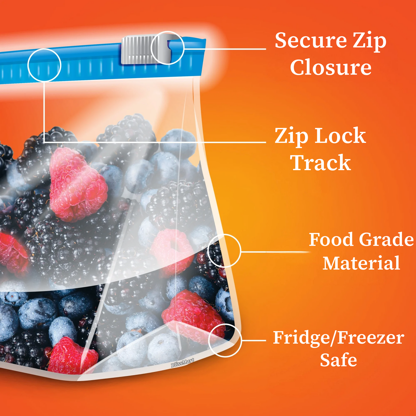 Zip Lock Food Storage Freezer Bags – Resealable & Reusable Plastic Bags in Small, Medium & Large Sizes