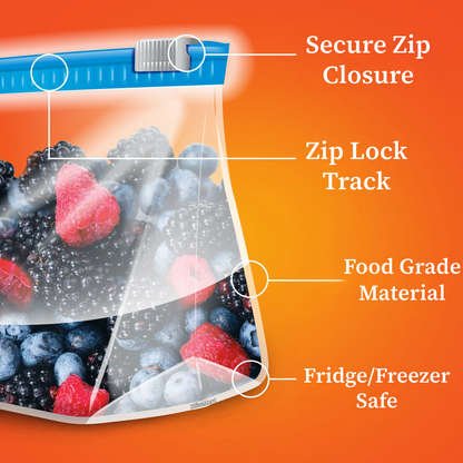 Zip Lock Food Storage Freezer Bags – Resealable & Reusable Plastic Bags in Small, Medium & Large Sizes