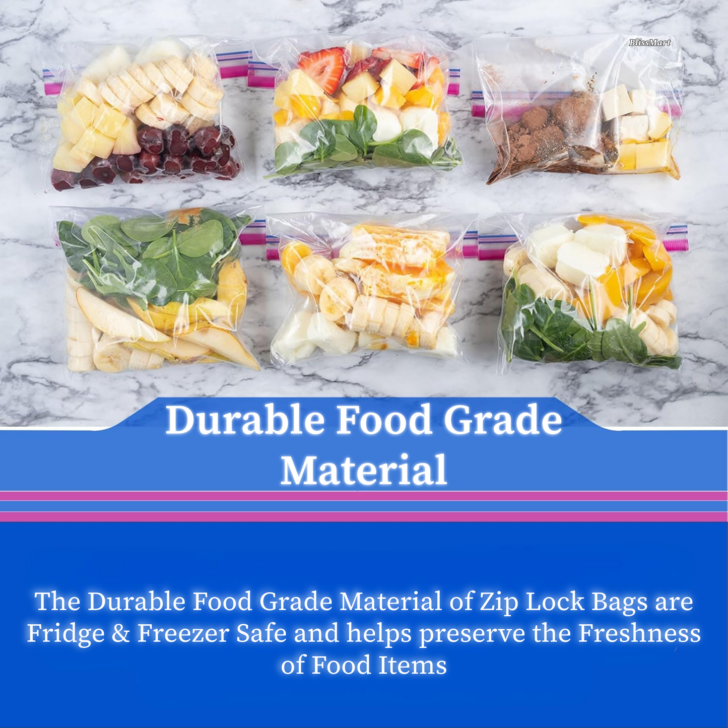 Zip Lock Food Storage Freezer Bags – Resealable & Reusable Plastic Bags in Small, Medium & Large Sizes