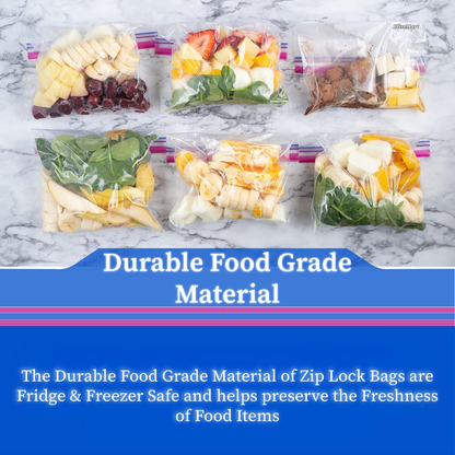 Zip Lock Food Storage Freezer Bags – Resealable & Reusable Plastic Bags in Small, Medium & Large Sizes