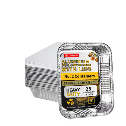 No.1 Foil Containers with Lids | Small Takeaway Food Trays | 25 Pack