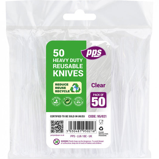Heavy Duty Clear Plastic Knives - Pack of 50 | Durable & Stylish Cutlery | BLISSMART