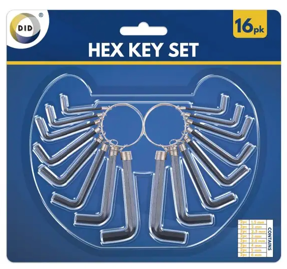 ASSORTED HEX KEY SET Allen Alan Small-Large Mini-Jumbo Metric 1.5 to 6.0" 16 Pcs