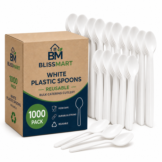 1000 White Plastic Spoons | Reusable Bulk Catering Cutlery