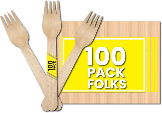 Disposable Wooden Forks [Pack of 100] | Eco-Friendly, Biodegradable Cutlery for Parties & Events
